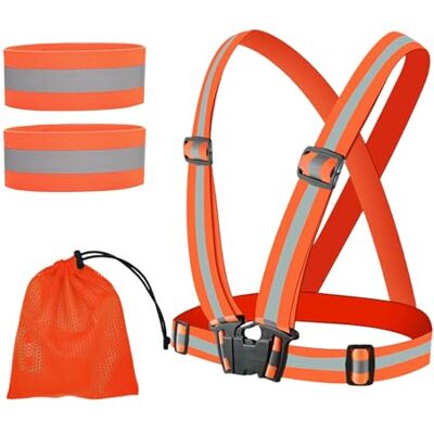 Flearitzo Reflecterend vest en 2 reflecterende strepen met hoge zichtbaarheid, verstelbaar, veiligheidsvest voor hardlopen, fietsen, wandelen en motorrijden Flearitzo Reflecterend vest en 2 reflecterende strepen met hoge zichtbaarheid, verstelbaar, veiligheidsvest voor hardlopen, fietsen, wandelen en motorrijden