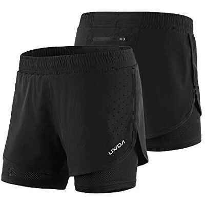 Lixada 2-in-1 hardloopbroek voor dames, sneldrogend, ademend, actieve training, fietsbroek met langere binnenschoen Lixada 2-in-1 hardloopbroek voor dames, sneldrogend, ademend, actieve training, fietsbroek met langere binnenschoen