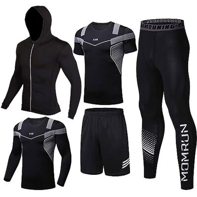 BOOMCOOL 5-delige trainingspak voor heren, hardloopkleding, overhemden met lange mouwen, leggings en shorts, sportkleding voor atletiek 3XL BOOMCOOL 5-delige trainingspak voor heren, hardloopkleding, overhemden met lange mouwen, leggings en shorts, sportkleding voor atletiek 3XL