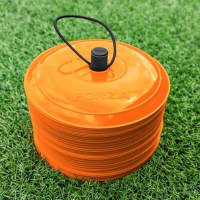 FORZA Trainingsmarkeerstiften, bijna plat, 10 kleuren, 50 stuks, zeer duurzaam, perfecte optie voor meerdere sporten FORZA Trainingsmarkeerstiften, bijna plat, 10 kleuren, 50 stuks, zeer duurzaam, perfecte optie voor meerdere sporten
