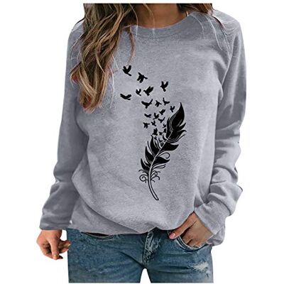 KKPW Sweat Shirt Capless Chic Plume Imprimé Haut à Manches Longues pour Les Femmes, Femmes Chic Élégant Col Rond XXL KKPW Sweat Shirt Capless Chic Plume Imprimé Haut à Manches Longues pour Les Femmes, Femmes Chic Élégant Col Rond XXL