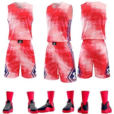HULG Shirt en shorts van basketbaljersey, kostuum zonder mouwen, basketbal, basketbalshirt voor volwassenen, sportkleding van basketbal, vest T-shirt + shorts HULG Shirt en shorts van basketbaljersey, kostuum zonder mouwen, basketbal, basketbalshirt voor volwassenen, sportkleding van basketbal, vest T-shirt + shorts