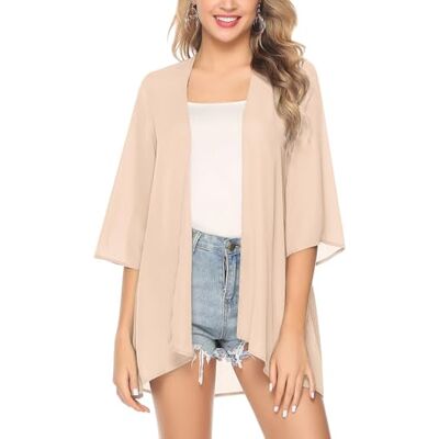 Irevial Chiffon kimono voor dames, 3/4 mouwen, bikini, cover-up, bloemenprint, licht, strand, open frontjas voor de zomer S Irevial Chiffon kimono voor dames, 3/4 mouwen, bikini, cover-up, bloemenprint, licht, strand, open frontjas voor de zomer S