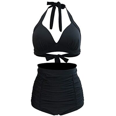 Viloree Retro jaren '50 badmode bikini set push-up hoge taille bikinibroek buikweg, Zwart, L L Viloree Retro jaren '50 badmode bikini set push-up hoge taille bikinibroek buikweg, Zwart, L L