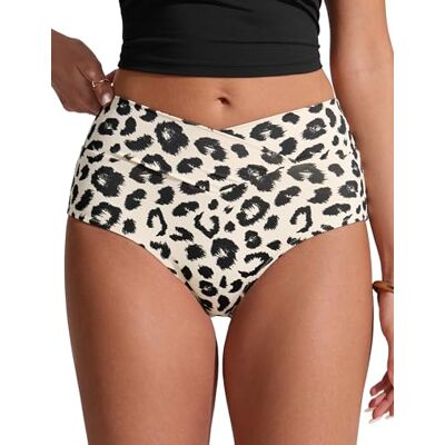 CRZ YOGA Bikinibroekje met hoge taille en V-hals, Luipaardprint Primulin 40 CRZ YOGA Bikinibroekje met hoge taille en V-hals, Luipaardprint Primulin 40