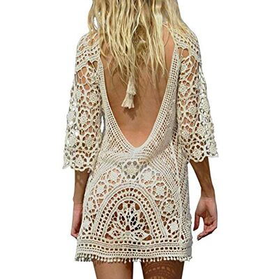 YIJOY Uni-Wert Dames badpak cover gebreide gehaakte zomer strandjurk bikini cover-up blouse tuniek kaftan top Eén maat YIJOY Uni-Wert Dames badpak cover gebreide gehaakte zomer strandjurk bikini cover-up blouse tuniek kaftan top Eén maat