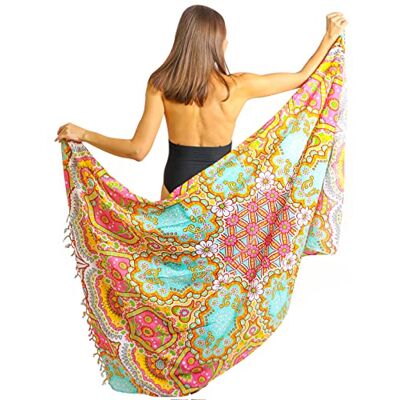 ART Bohemian-pareo voor dames – boho-bikini – sjaal – verpakking – deken – 100% stof gebatikte rayon-sarong – 180 x 120 cm Eén maat ART Bohemian-pareo voor dames – boho-bikini – sjaal – verpakking – deken – 100% stof gebatikte rayon-sarong – 180 x 120 cm Eén maat
