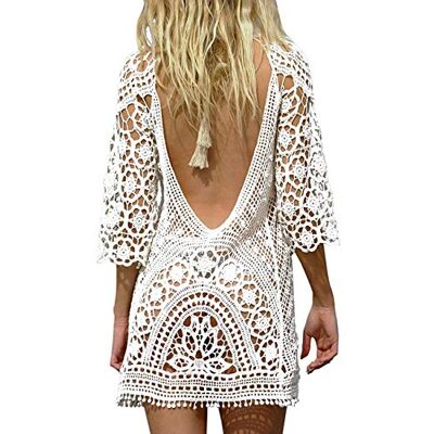 YIJOY Uni-Wert Dames badpak cover gebreide gehaakte zomer strandjurk bikini cover-up blouse tuniek kaftan top Eén maat YIJOY Uni-Wert Dames badpak cover gebreide gehaakte zomer strandjurk bikini cover-up blouse tuniek kaftan top Eén maat