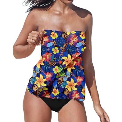 Uqezagpa Maillot de bain 2 pièces blouson pour femme Bandeau sans bretelles Tankini Haut et bas Uqezagpa Maillot de bain 2 pièces blouson pour femme Bandeau sans bretelles Tankini Haut et bas