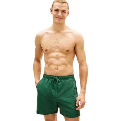 Tommy Hilfiger Medium Drawstring Zip Pocket Um0um03748 zwembroek voor heren, Groen (Street Green) L Tommy Hilfiger Medium Drawstring Zip Pocket Um0um03748 zwembroek voor heren, Groen (Street Green) L