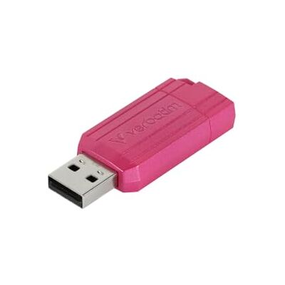 Verbatim PinStripe USB-flashdrive, 64 GB, USB 2.0, USB-stick voor laptop, ultrabook, tv, stereo, auto, USB 2.0-stick met schuifmechanisme, felroze Verbatim PinStripe USB-flashdrive, 64 GB, USB 2.0, USB-stick voor laptop, ultrabook, tv, stereo, auto, USB 2.0-stick met schuifmechanisme, felroze