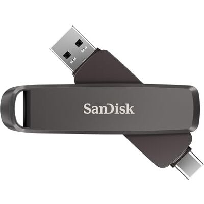 SanDisk Extreme PRO Dual Drive 1 TB, USB-stick type A en USB Type-C, hoge capaciteit, leessnelheid tot 1000 MB/s, gegevenscodering, automatische back-up, een metalen behuizing SanDisk Extreme PRO Dual Drive 1 TB, USB-stick type A en USB Type-C, hoge capaciteit, leessnelheid tot 1000 MB/s, gegevenscodering, automatische back-up, een metalen behuizing