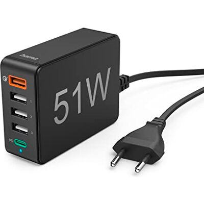 Hama Snellader 51 W 5 poorten (Qualcomm Quick Charge 3.0, USB-C PD, 1 USB-A QC, 3 USB-A) netadapter, snel opladen, zwart Hama Snellader 51 W 5 poorten (Qualcomm Quick Charge 3.0, USB-C PD, 1 USB-A QC, 3 USB-A) netadapter, snel opladen, zwart