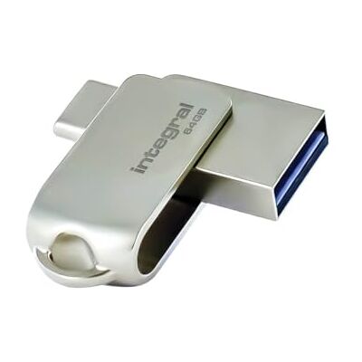 Integral USB 3.0 Dual USB 3.0 type C en type A stick met robuuste metalen behuizing, snelle en eenvoudige overdrachtssnelheden, Plug & Play 64 GB Integral USB 3.0 Dual USB 3.0 type C en type A stick met robuuste metalen behuizing, snelle en eenvoudige overdrachtssnelheden, Plug & Play 64 GB