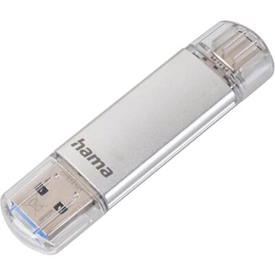 Hama , USB-stick "C-Laeta" (USB3.1 / USB3.0 Type-C, 128 GB, dual-USB-stick voor laptop, mobiele telefoon, tablet, OTG, 40 MB/s, metalen behuizing, USB Type-C, mobiele telefoon-toets), zilverkleurig Hama , USB-stick "C-Laeta" (USB3.1 / USB3.0 Type-C, 128 GB, dual-USB-stick voor laptop, mobiele telefoon, tablet, OTG, 40 MB/s, metalen behuizing, USB Type-C, mobiele telefoon-toets), zilverkleurig