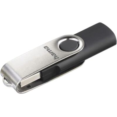 Hama USB-stick 2.0 "Rotate" (capaciteit 64 GB, overdrachtssnelheid 10 MB/s, met oogje voor sleutelhanger, USB-stick) zwart/zilverkleurig Hama USB-stick 2.0 "Rotate" (capaciteit 64 GB, overdrachtssnelheid 10 MB/s, met oogje voor sleutelhanger, USB-stick) zwart/zilverkleurig