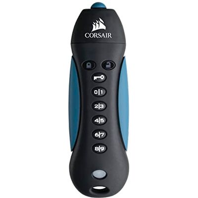 Corsair Flash Padlock 3, 256 GB veilige USB 3.0-stick met toetsenbord (AES 256-bits encryptie, FIPS 197 veiligheidsnormen, robuuste rubberen behuizing, geïntegreerd pin-toetsenbord) zwart/blauw Corsair Flash Padlock 3, 256 GB veilige USB 3.0-stick met toetsenbord (AES 256-bits encryptie, FIPS 197 veiligheidsnormen, robuuste rubberen behuizing, geïntegreerd pin-toetsenbord) zwart/blauw