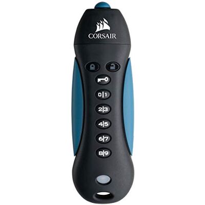 Corsair Flash Padlock 3 Veilige USB 3.0 stick 128 GB met toetsenbord (256-bit AES hardware-encryptie, aanpasbare nummeridentificatie om te vergrendelen) zwart/blauw Corsair Flash Padlock 3 Veilige USB 3.0 stick 128 GB met toetsenbord (256-bit AES hardware-encryptie, aanpasbare nummeridentificatie om te vergrendelen) zwart/blauw