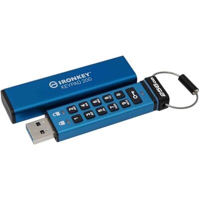 Kingston IronKey Keypad 200 256 GB gecodeerde USB-stick, alfanumeriek toetsenbord, meerpins toegang, XTS-AES 256-bit, FIPS 140-3 niveau 3 gecertificeerd (wachttijd), IKKP200/256 GB, blauw Kingston IronKey Keypad 200 256 GB gecodeerde USB-stick, alfanumeriek toetsenbord, meerpins toegang, XTS-AES 256-bit, FIPS 140-3 niveau 3 gecertificeerd (wachttijd), IKKP200/256 GB, blauw
