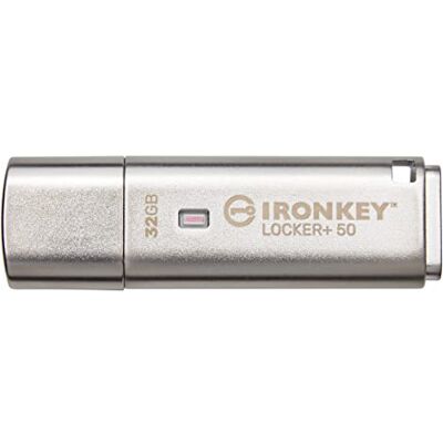 Kingston IronKey Locker+ 50 x XTS-AES versleutelde USB-sticks voor gegevensbescherming met USBtoCloud IKLP50 automatische back-up, 32 GB Kingston IronKey Locker+ 50 x XTS-AES versleutelde USB-sticks voor gegevensbescherming met USBtoCloud IKLP50 automatische back-up, 32 GB