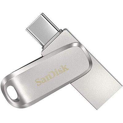 SanDisk Ultra Dual Drive Luxe USB-stick, tot 400 MB/s, met omkeerbare USB Type-C en USB Type-A aansluitingen, voor smartphone, tabletten, Mac en pc, USB 3.2, volledig van metaal, 64 GB, zilver SanDisk Ultra Dual Drive Luxe USB-stick, tot 400 MB/s, met omkeerbare USB Type-C en USB Type-A aansluitingen, voor smartphone, tabletten, Mac en pc, USB 3.2, volledig van metaal, 64 GB, zilver