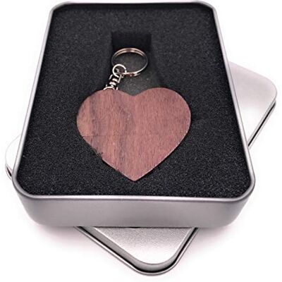 Onwomania USB 3.0 stick in hartvorm van donker hout in 128 GB aluminium geschenkdoos Onwomania USB 3.0 stick in hartvorm van donker hout in 128 GB aluminium geschenkdoos