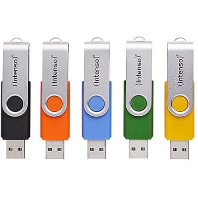 Intenso Office Line Multipack USB-stick 5 x 16 GB Super Speed USB 3.2, tot 70 MB/s, verschillende kleuren met metalen beugel en etiketten Intenso Office Line Multipack USB-stick 5 x 16 GB Super Speed USB 3.2, tot 70 MB/s, verschillende kleuren met metalen beugel en etiketten