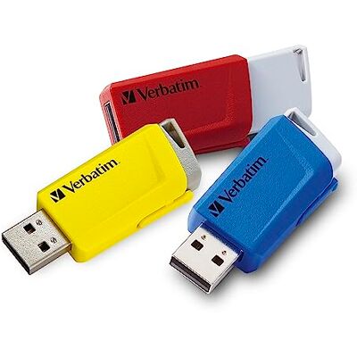 Verbatim Store'n'Click 3X usb 16GB Opschuiver 5 Gbit/s Laptop Rood Blauw Geel Verbatim Store'n'Click 3X usb 16GB Opschuiver 5 Gbit/s Laptop Rood Blauw Geel