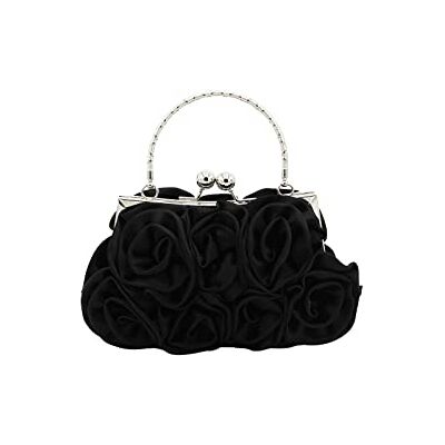 CORIOS Dames Avondtasje Bloem Tas Elegance Satijn Clutch Handtassen Schouder Bruid Tote Ketting voor Feest Bruiloft Banket Zwart, L CORIOS Dames Avondtasje Bloem Tas Elegance Satijn Clutch Handtassen Schouder Bruid Tote Ketting voor Feest Bruiloft Banket Zwart, L