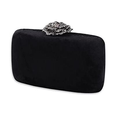 CORIOS Fluwelen clutch voor dames, avondtas met fonkelende strass-steentjes, elegante schoudertas voor bruiloft, banket, feest, zwart, L, elegant CORIOS Fluwelen clutch voor dames, avondtas met fonkelende strass-steentjes, elegante schoudertas voor bruiloft, banket, feest, zwart, L, elegant