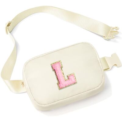 Parima Gepersonaliseerde heuptas voor dames Heuptas met ritssluiting in goud met initiaal, kleine verstelbare heuptas van nylon, L beige., Eén maat Parima Gepersonaliseerde heuptas voor dames Heuptas met ritssluiting in goud met initiaal, kleine verstelbare heuptas van nylon, L beige., Eén maat