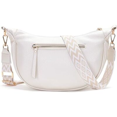 Vezluax Schoudertas voor dames, heuptas voor dames, PU-leer, elegant, halve maan, crossbody met brede verstelbare riem, kleine tas voor reizen en dagelijks gebruik, parelmoer, wit Vezluax Schoudertas voor dames, heuptas voor dames, PU-leer, elegant, halve maan, crossbody met brede verstelbare riem, kleine tas voor reizen en dagelijks gebruik, parelmoer, wit