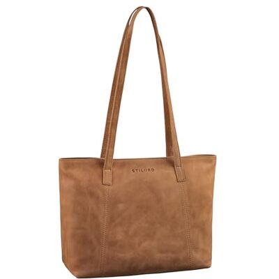 STILORD "Tina" shopper dames grote lederen tote shopper tas schoudertas dames vintage handtas dames echt leer voor werk kleur: zwart, Taranto bruin, M, Schoudertas STILORD "Tina" shopper dames grote lederen tote shopper tas schoudertas dames vintage handtas dames echt leer voor werk kleur: zwart, Taranto bruin, M, Schoudertas