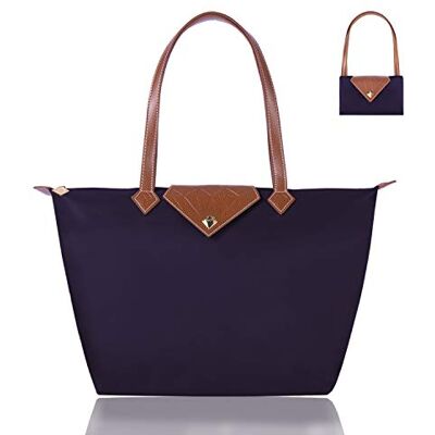BOJLY Oxford Dames Opvouwbare Schoudertas Grote Capaciteit Handtas Nylon Dames Winkelen Opvouwbare Tote Strand Reistas Waterdicht Casual Donkerpaars, L, Elegant BOJLY Oxford Dames Opvouwbare Schoudertas Grote Capaciteit Handtas Nylon Dames Winkelen Opvouwbare Tote Strand Reistas Waterdicht Casual Donkerpaars, L, Elegant