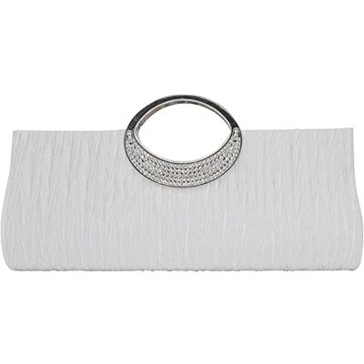 Inzopo Dames geplooide satijnen handtas met strass, Wit., Schoudertas Inzopo Dames geplooide satijnen handtas met strass, Wit., Schoudertas