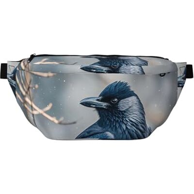 PAQOLSMCKR Grote heuptas voor dames en heren, zwart, raaf en vogelmotief, verstelbare maat, voor op reis, Zwarte raven vogels, Eén maat, Retro PAQOLSMCKR Grote heuptas voor dames en heren, zwart, raaf en vogelmotief, verstelbare maat, voor op reis, Zwarte raven vogels, Eén maat, Retro
