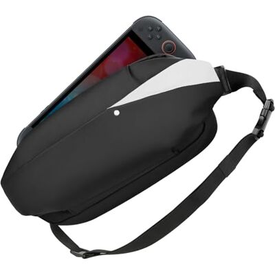 MoKo Sling Bag voor Switch 2, grote waterdichte heuptas voor heren met verstelbare riem, schoudertas en borsttas met meerdere zakken voor reizen, hardlopen, wandelen en fietsen, zwart MoKo Sling Bag voor Switch 2, grote waterdichte heuptas voor heren met verstelbare riem, schoudertas en borsttas met meerdere zakken voor reizen, hardlopen, wandelen en fietsen, zwart