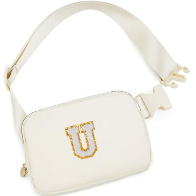 Uygafly Gepersonaliseerde heuptas Fanny Waist Pack schoudertas, Initiaal crème wit, U Uygafly Gepersonaliseerde heuptas Fanny Waist Pack schoudertas, Initiaal crème wit, U