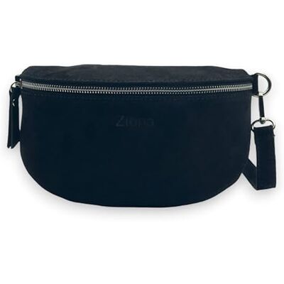Ziona Heuptas van suède voor dames, schoudertas, vintage, zwart, met zilverkleurige ritssluiting, één maat Ziona Heuptas van suède voor dames, schoudertas, vintage, zwart, met zilverkleurige ritssluiting, één maat