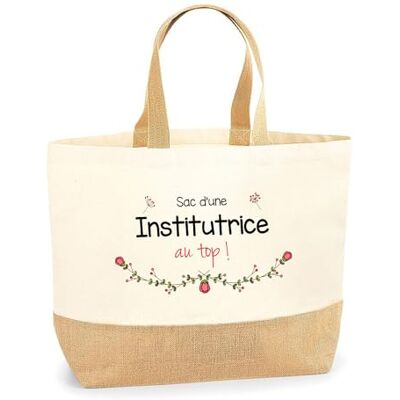 Planetee Schooltas bovenaan, strandtas, boodschappen, katoen en jute, cadeau-idee voor dames, beige L Planetee Schooltas bovenaan, strandtas, boodschappen, katoen en jute, cadeau-idee voor dames, beige L