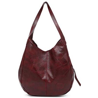 NICOLE & DORIS Hobo damestassen zachte lederen handtas retro schoudertas middelbare school schooltas meisjes casual boodschappentassen shopper, wijnrood, L, retro NICOLE & DORIS Hobo damestassen zachte lederen handtas retro schoudertas middelbare school schooltas meisjes casual boodschappentassen shopper, wijnrood, L, retro