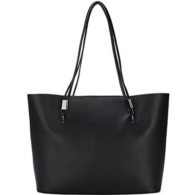 Teogneot Boodschappentas voor dames, groot, PU-leer, schooltas, laptoptas, handtas voor cursussen, zwart L Teogneot Boodschappentas voor dames, groot, PU-leer, schooltas, laptoptas, handtas voor cursussen, zwart L