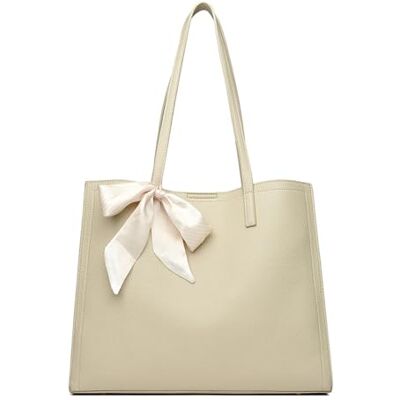 CORIOS Laptoptas voor dames, laptoptas, elegant, PU-leer, waterdicht, professionele schoudertas, grote capaciteit, werktas, kantoortas, Beige, L CORIOS Laptoptas voor dames, laptoptas, elegant, PU-leer, waterdicht, professionele schoudertas, grote capaciteit, werktas, kantoortas, Beige, L