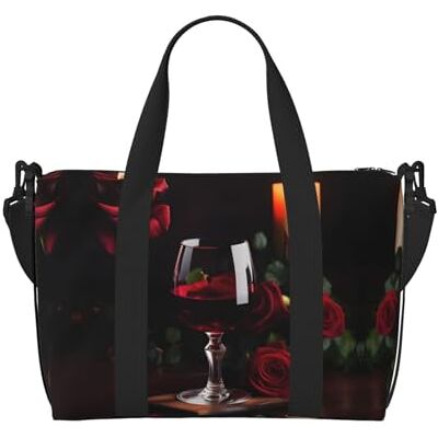 YQxwJL Reistas met rode wijnroos print en kaars, sporttas, nachttas, weekendtas voor dames en heren, draagtas, zwart, eenheidsmaat, zwart., Eén maat YQxwJL Reistas met rode wijnroos print en kaars, sporttas, nachttas, weekendtas voor dames en heren, draagtas, zwart, eenheidsmaat, zwart., Eén maat