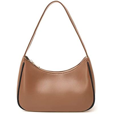 CYHTWSDJ Schoudertassen voor dames, schattige hobo tote handtas, mini-clutch portemonnee met ritssluiting (koffie en zwart) L CYHTWSDJ Schoudertassen voor dames, schattige hobo tote handtas, mini-clutch portemonnee met ritssluiting (koffie en zwart) L