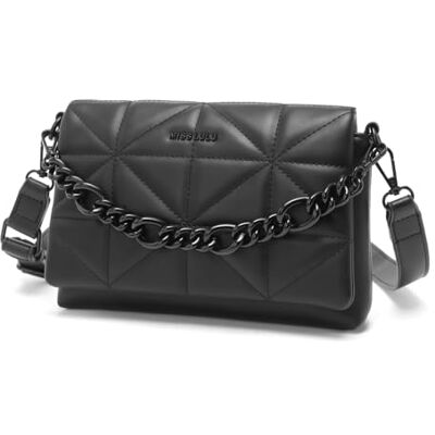 Miss Lulu Kleine schoudertassen voor dames, klassieke zachte gewatteerde handtassen met brede riem van PU-leer, waterdicht, voor mobiele telefoon, cadeau voor meisjes L22*W4*H16cm Miss Lulu Kleine schoudertassen voor dames, klassieke zachte gewatteerde handtassen met brede riem van PU-leer, waterdicht, voor mobiele telefoon, cadeau voor meisjes L22*W4*H16cm