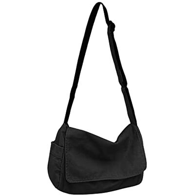 YILCER Linnen schoudertas voor dames en meisjes Esthetische, linnen schoudertas Hobo tote bag voor school, reizen en dagelijks gebruik, zwart. 38CM*24CM*16CM YILCER Linnen schoudertas voor dames en meisjes Esthetische, linnen schoudertas Hobo tote bag voor school, reizen en dagelijks gebruik, zwart. 38CM*24CM*16CM
