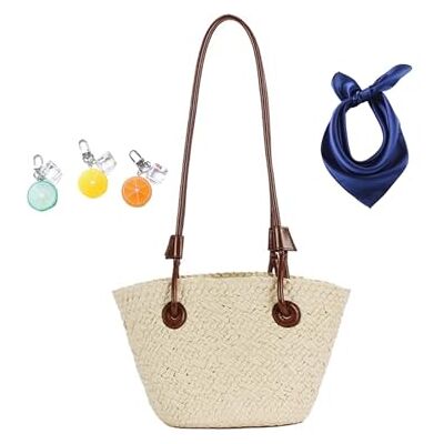 YANROSE Stro-schoudertas voor dames, handgeweven handtas, zomer strand handtas, Natuurlijk., Eén maat Eén maat YANROSE Stro-schoudertas voor dames, handgeweven handtas, zomer strand handtas, Natuurlijk., Eén maat Eén maat
