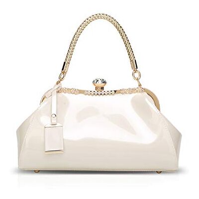 NICOLE & DORIS Handtassen voor dames clutch dames lakleer mode avondtassen feesttas, wit, L NICOLE & DORIS Handtassen voor dames clutch dames lakleer mode avondtassen feesttas, wit, L