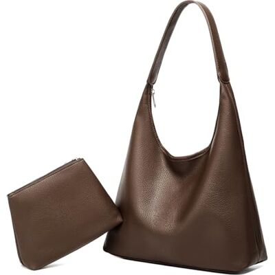Skyearman Boodschappentas voor dames, groot, van PU-leer, totetas, grote capaciteit, met ritssluiting, schoudertassen, 2 stuks, koffie L Skyearman Boodschappentas voor dames, groot, van PU-leer, totetas, grote capaciteit, met ritssluiting, schoudertassen, 2 stuks, koffie L